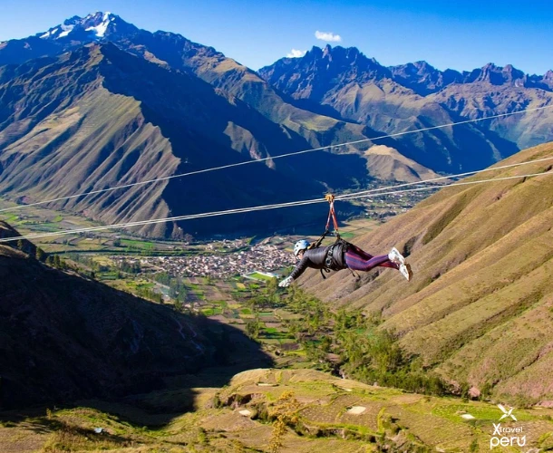 Experience Cusco's most thrilling zipline. Fly in a bird-like position over the Sacred Valley, enjoying unique panoramic views of mountains and the town below.