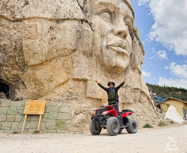 Pose in front of the imposing rock-carved faces at the Abode of the Gods. The quad bike takes you directly to this incredible modern cultural and photographic center.